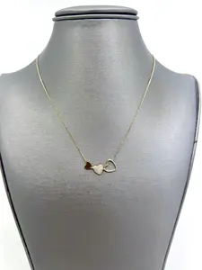 14KT Yellow Gold Three Hearts Pave Diamond Necklace 18 in -16in