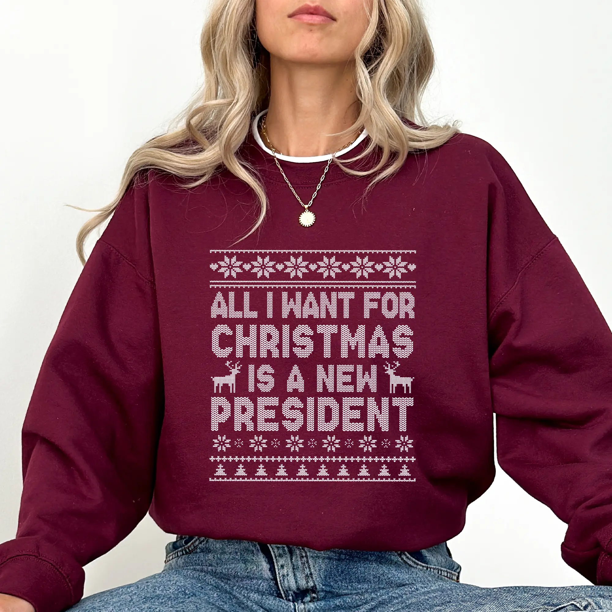 MAPTEES Women's Sarcastic All I Want for Christmas Fitted Athletic Sweatshirt - Subtle FDT Long Sleeve Pullover, 8647 Holiday Ugly Pattern Top with Polyester Yarn Fabric