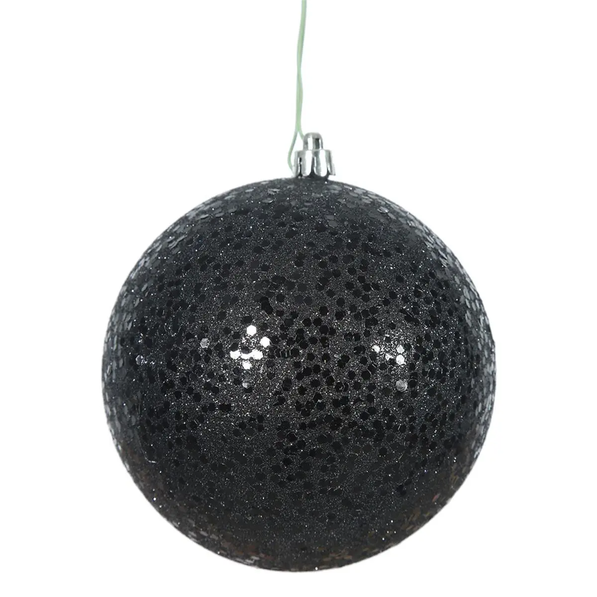 212 MAIN Black Sequin Plastic Ball Christmas Decor Ornaments, 4.75 in. with Drilled Hole, 4-Pack (4 per Bag), Four-Pack