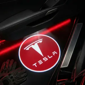 2 Pcs Tesla Carbon Fiber Welcome Light Set, Car Door Projection Lamp, Laser Light, Custom Decorative Floor Lamp (batteries Not Included)