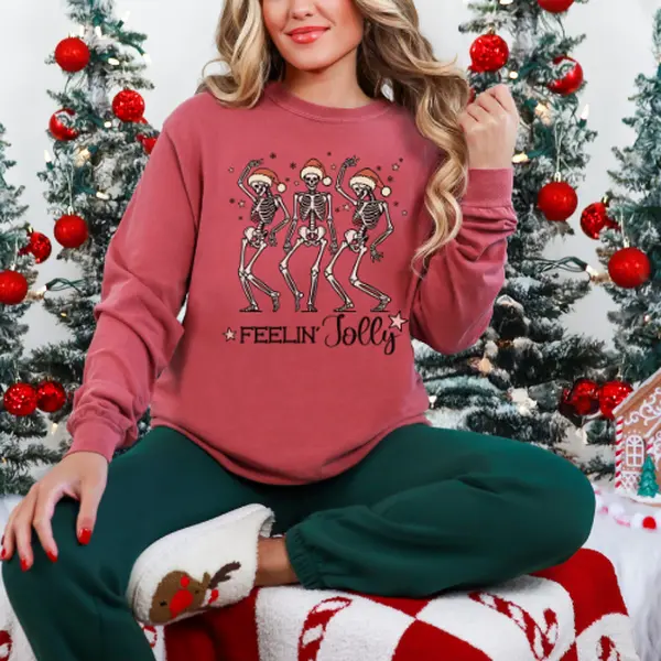 Feelin' Jolly" Skeleton Santa Party Sweater – Festive with a Spooky Twist 🎄