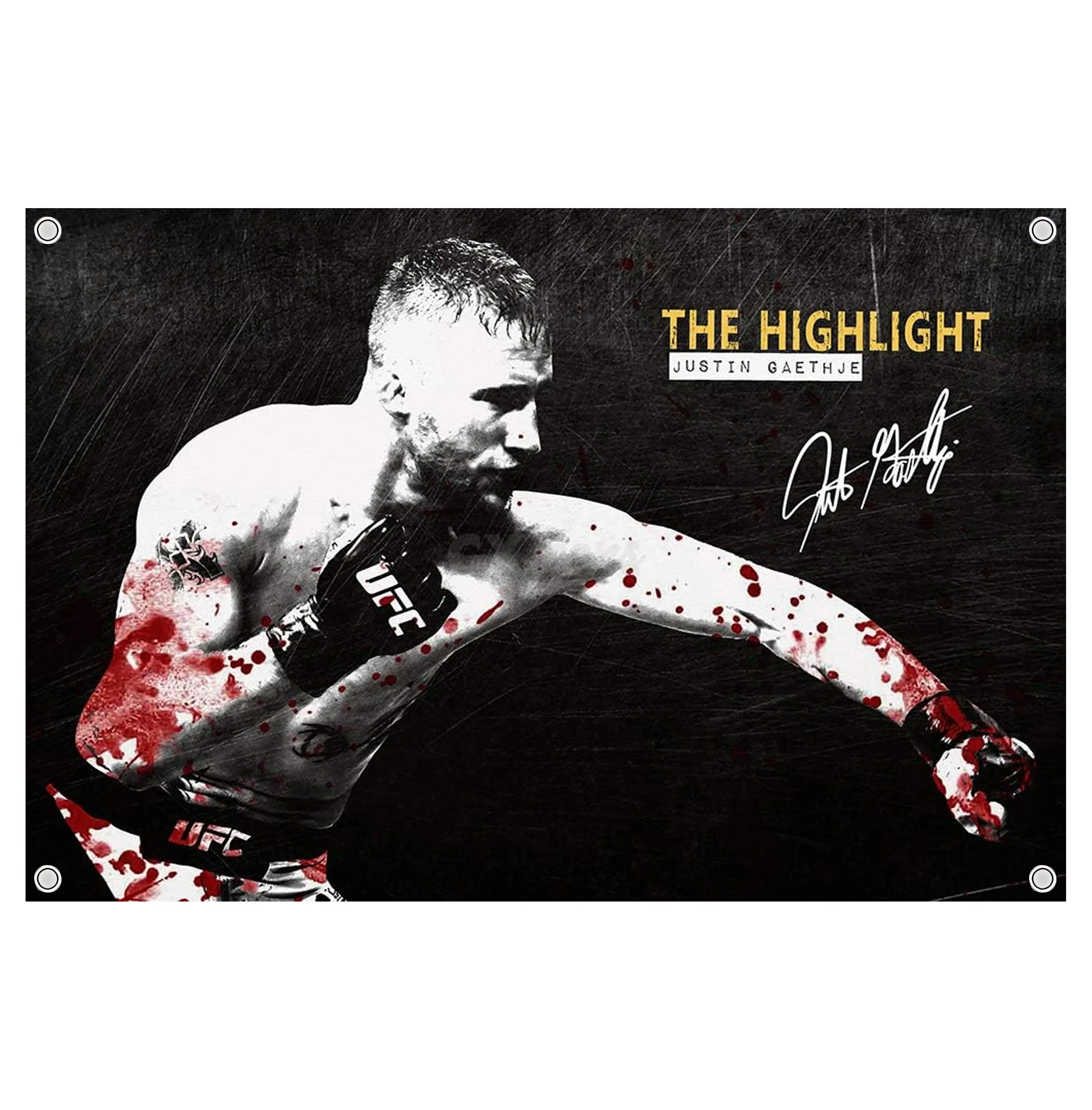 Justin Gaethje 'The Highlight' Graphic Flag - UFC MMA Flag - Ultimate Fighting Championship Wall Flag Banner, Vintage Fighter Room Decor, Fight Night Bedroom Decor, Gift for MMA Fans Men & Women
