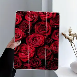 Rose Pattern Tablet Case with Pencil Holder, Trifold Stand Protective Cover, Auto Wake/Sleep Tablet Protective Cover Compatible with iPad