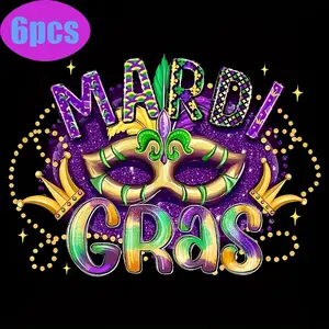 6 Pcs Marley Feather Mask and Crown Iron On Transfers Plastic Patches Dtf Iron On Washable Decorative Fashion for T Shirts Jackets Hoodies Backpacks Pillows