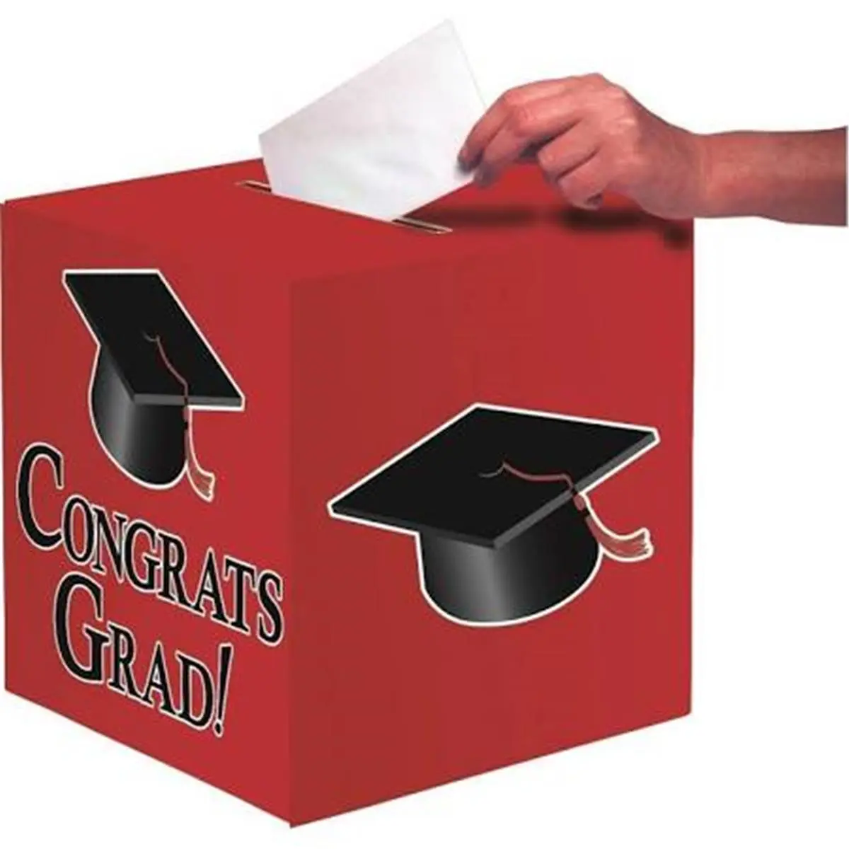 Hoffmaster Group 083311 Celebratory Graduation Theme Cardboard Box, 6x1 Count Red Graduation Party Card Box - Case of 6