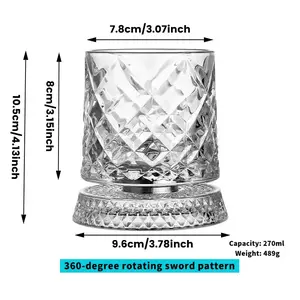 360° Rotatable Diamond-Cut Crystal Whiskey Glass, 2026 High-End Kitchenware Glassware Drinkware, Amber Base Light, Luxurious Bar Accessory Gift for Whiskey Enthusiasts