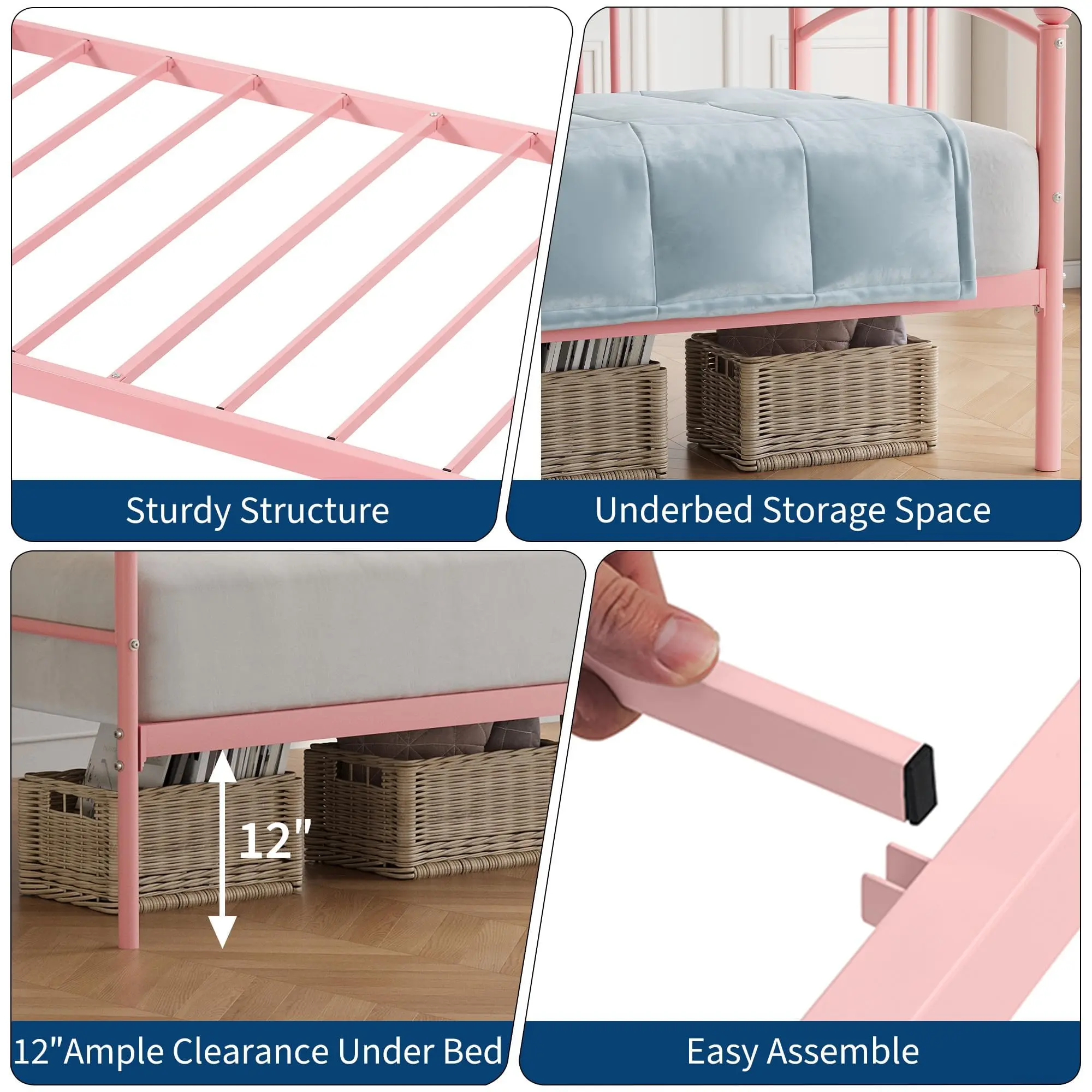 Garvee Twin Daybed with Sturdy Metal Frame and Steel Slat Support, Featuring an Arched Headboard Sofa Bed Design in Pink, Ideal for Bedroom and Guest Room Use