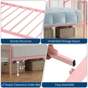 Garvee Twin Daybed with Sturdy Metal Frame and Steel Slat Support, Featuring an Arched Headboard Sofa Bed Design in Pink, Ideal for Bedroom and Guest Room Use