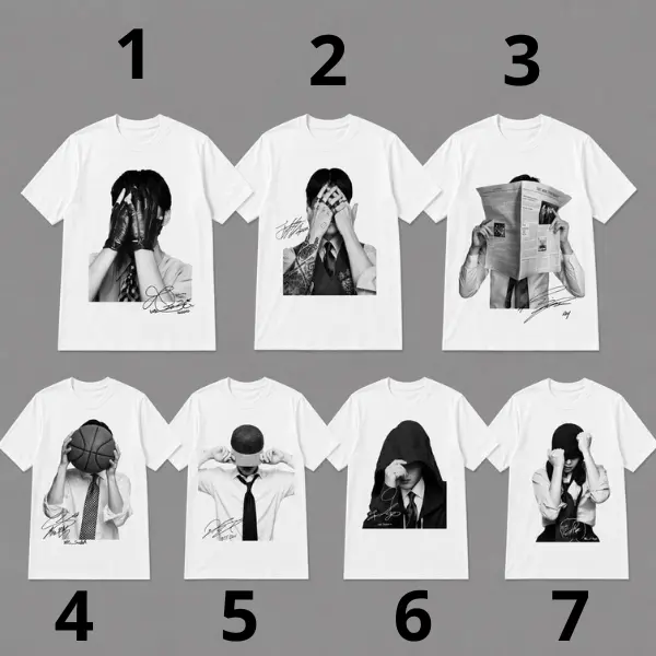 Kpop Idol Portrait Graphic Tee, Bangtan Signature Print Unisex Tshirt, World Tour 2026 Casual Concert Merch