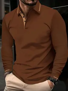 Men's Long Sleeve Polo Shirt, Casual Fashion Button Collar Design, Perfect for Spring & Fall Seasons, Daily Wear Men's Clothing