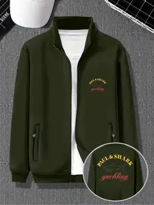 Men's Bomber Jacket, Lightweight Flight Jacket with Personalized Letters and Shark Print, Fall Outdoor Casual Coat, Transition Jacket