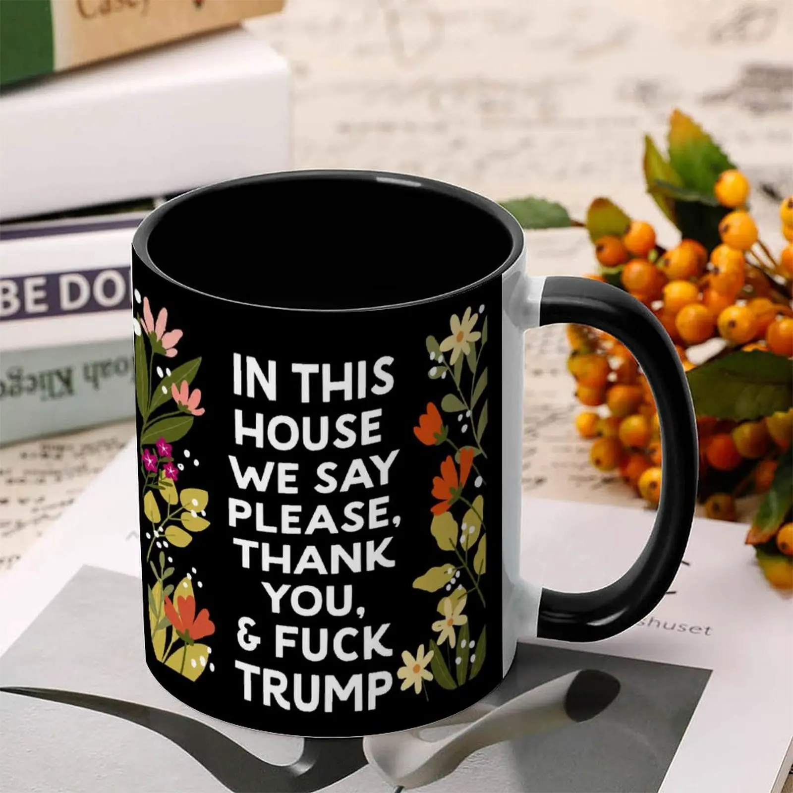 in this house we say please thank you and f trump coffee mug, feminist coffee mug, liberal birthday gift, blue dot red state, Gulf of Mexico K C
