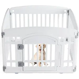 Plastic Dog Playpen - 4-Panel 24" Expandable & Durable Pet Fence for Medium Dogs - Indoor & Outdoor Portable Puppy Playpen with Secure Locking Door, White