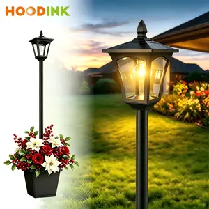 65" Solar Lamp Post Light with Planter, Glass 60 Lumens Solar Garden Lights Outdoor Waterproof Solar Pole Lights Patio Decor, Warm White