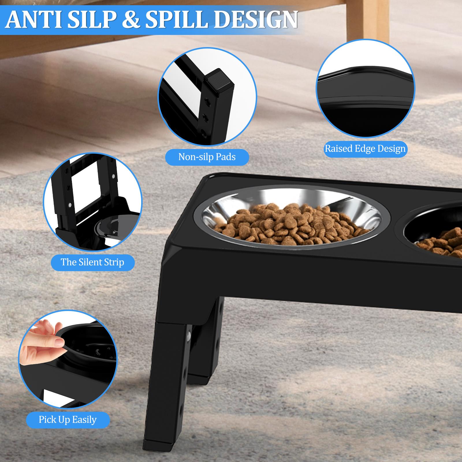 4 Height Adjustable Raised Dog Bowl Stand with Slow Feeder & Stainless Steel Bowls | No Tools Required | Anti-Slip & Spill-Proof Elevated Feeder for All Dog Sizes