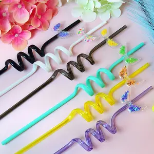 15pcs Angel Wings Straw Set, Reusable Spiral Straws, 27cm Long, Perfect for Milk, Beverages, Parties, Weddings, Beach Gifts