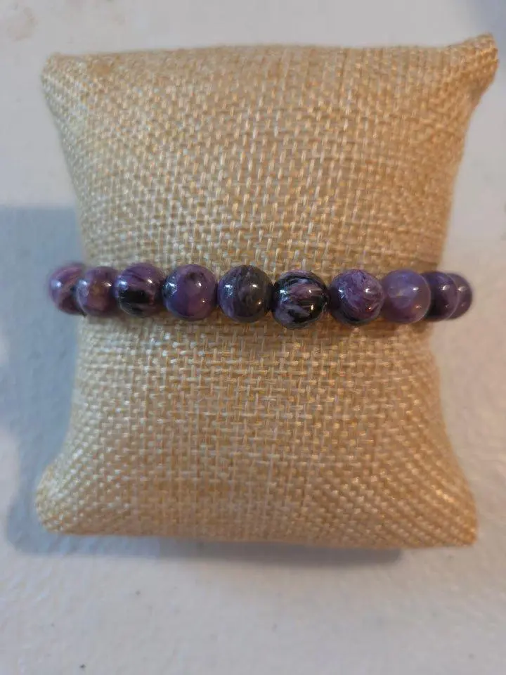 Charoite Bracelet 8mm Round Stones for Crown Chakra Healing and Emotional Transformation
