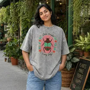 Boho Scarab Beetle Graphic Tee Women Vintage Floral Shirt Shine Bright Every Day