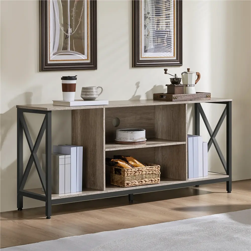 Yaheetech Rustic TV Console Cabinet - 65-Inch Max TV Stand, Storage Television Table, Industrial Indoor Furniture Entertainment Center for Living Room