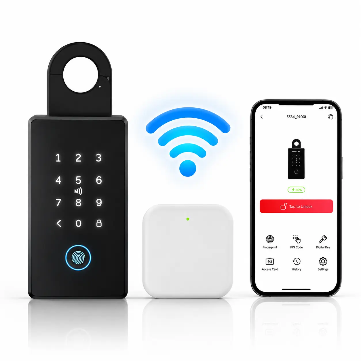 Populife Smart Key Lock Box | WiFi Gateway for Remote Access, IP66 Waterproof | Wall & Door Handle Mount Key Safe for Vacation Rental & Realtors