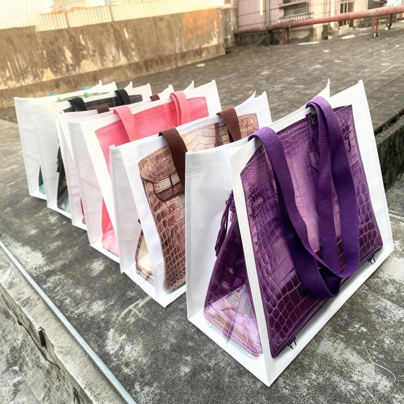 INS blogger's parody creative grocerybags platinum bag remake fashion blogger's same fitness and leisure bag Beach Bag Colorful tote bags