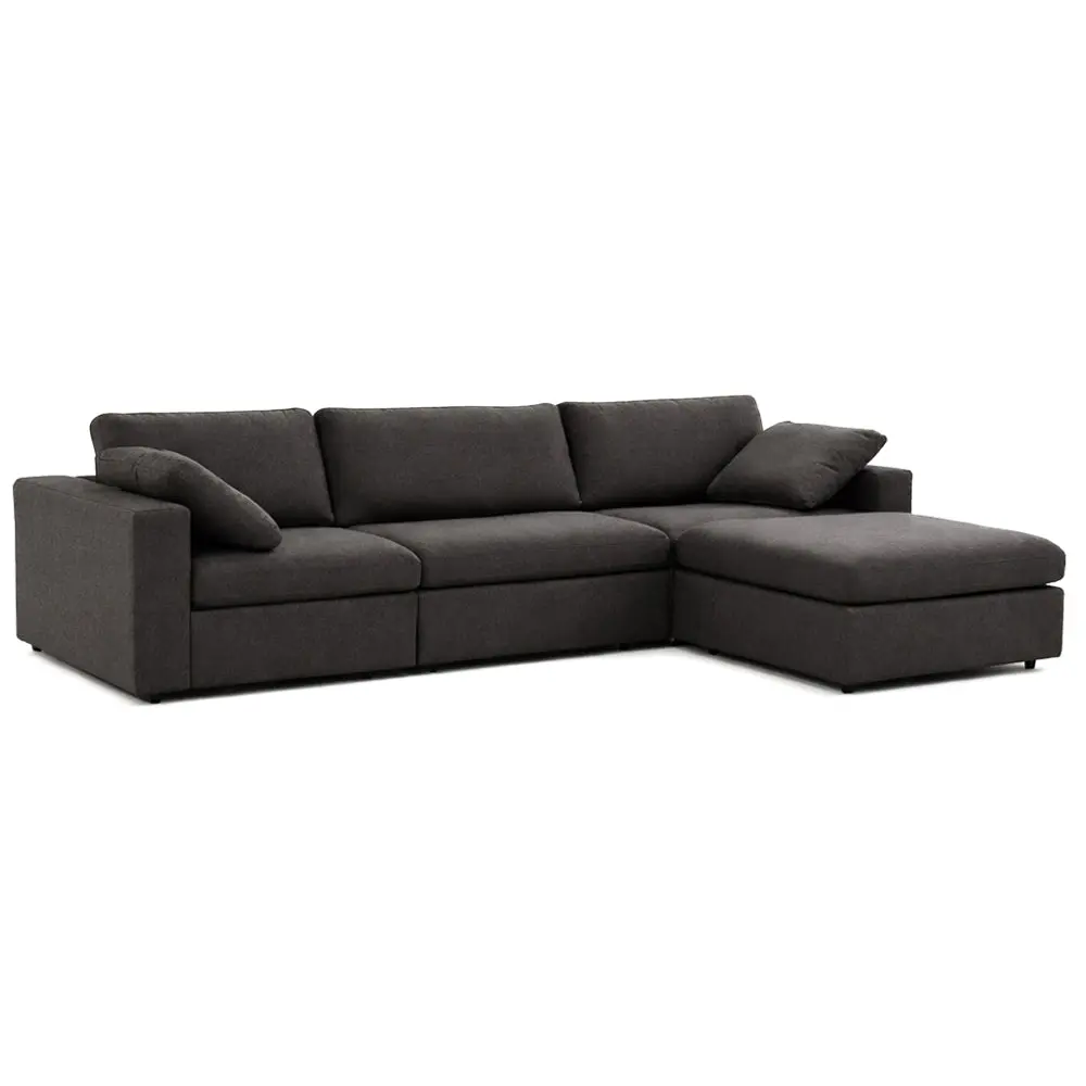 Midcentury Modern 4-Piece U-Shaped Sectional Sofa with Performance Fabric, Dark Gray Corner Layout Comfy Couch for Living Room Clean Look Decor, Texas