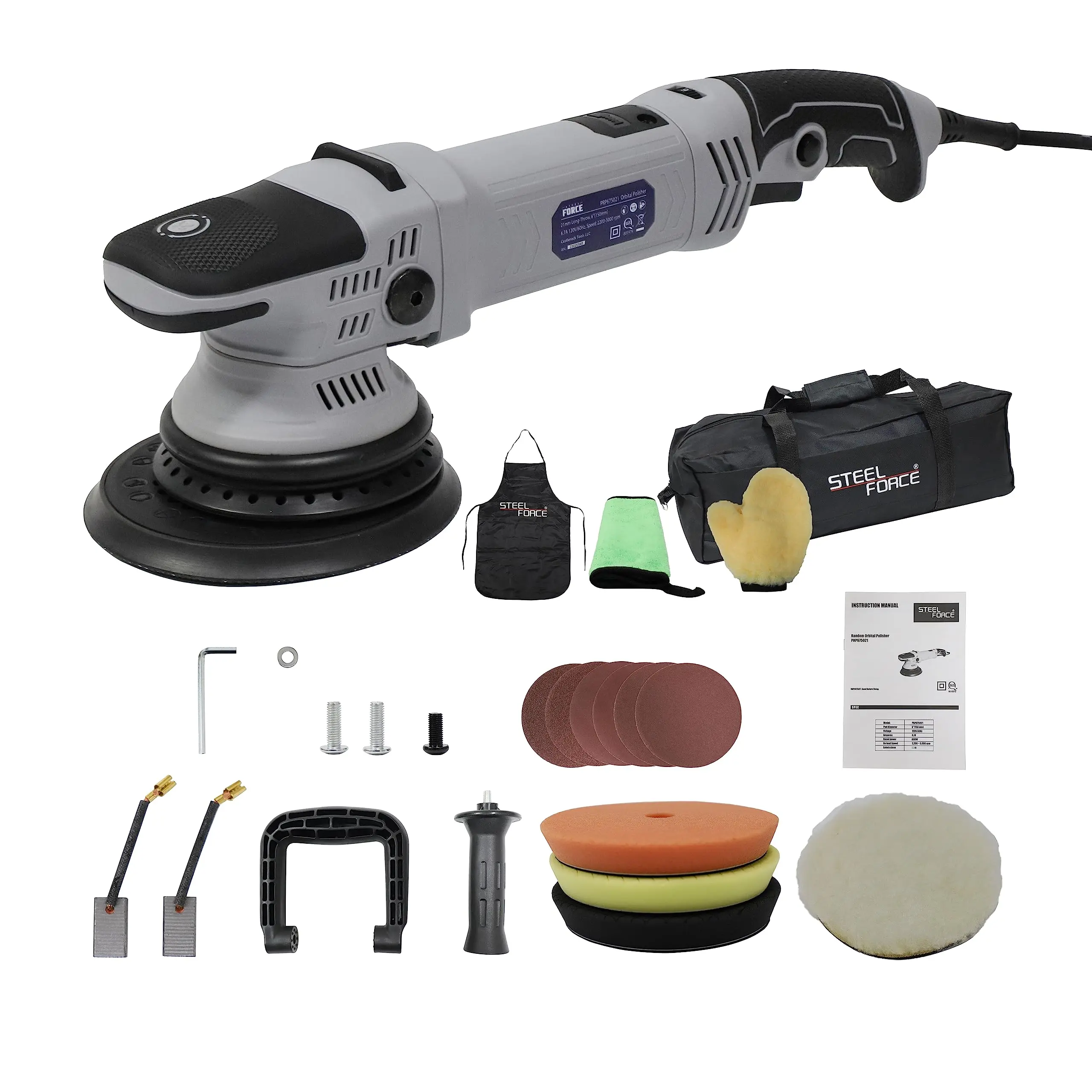 Steel Force 6-Inch Dual Action Polisher for Car Detailing, Tile and Wood with Lock Switch and Variable Speeds