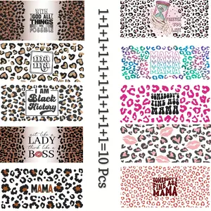 10 Pieces UV DTF Cup Wrap Stickers, Mom Pattern Transfer Decals for Hard Surfaces, DIY Crafts, Halloween Christmas Festive Decorations