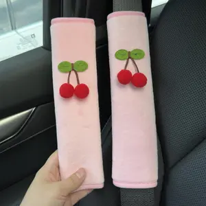 Cute Cherry Design Car Seat Belt Cover, Plush Car Seat Belt Protector, Car Interior Decorative Accessories for Women & Girls, Girly Car Accessories