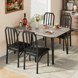 Rectangular Dining Table with Upholstered Dining Chairs, Kitchen Table with High Back Dining Chair Chamfer Corner Design for Kitchen Room, Home, Apartment Easy Assembly