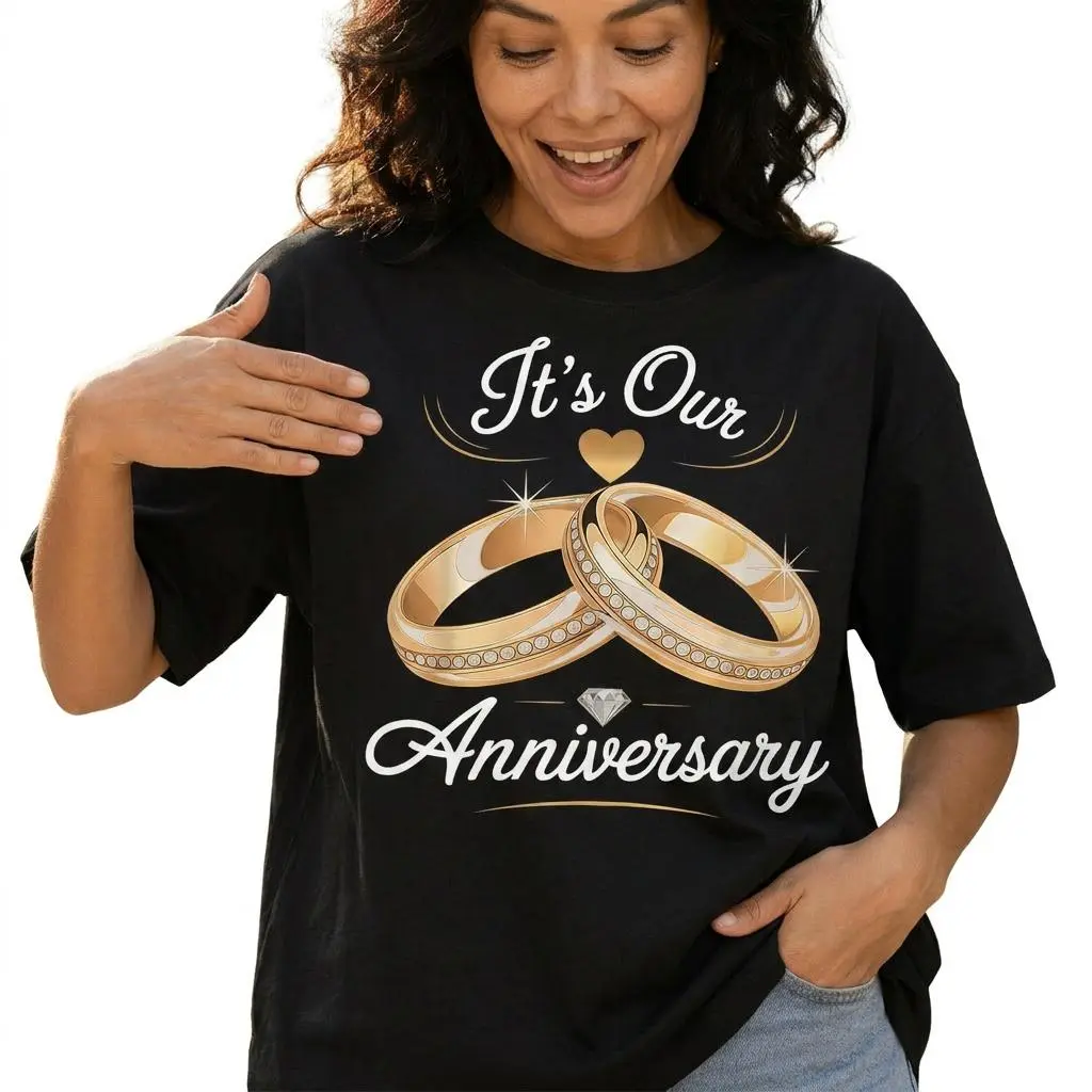 It's Our Anniversary Shirt Women Plus Size Graphic Tee Wedding Rings Couple Top