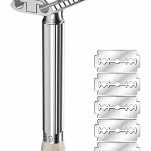 Progressive 9 Speed Gears Adjustable Safety Razor for Sensitive Skin Mild to Aggressive Men Women shaving with 5 Blades