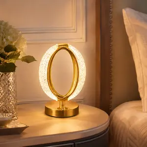 USB-Rechargeable Crystal Oval Table Lamp, Touch-Controlled LED Table Lamp with 3 Lighting Modes, Modern Gold-Toned Base Ambient Night Light, Suitable for Bedrooms, Living Rooms, and Dining Rooms, Also Makes a Great Gift