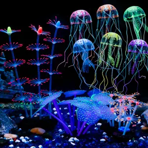 Glowing Aquarium Decorations Set - Artificial Jellyfish & Coral Plants - Small Silicone Fish Tank Ornaments - Reusable Underwater Décor - Safe for Freshwater & Saltwater Tanks - Glow Effect Enhancer vevor deep well submersible pump aquarium air