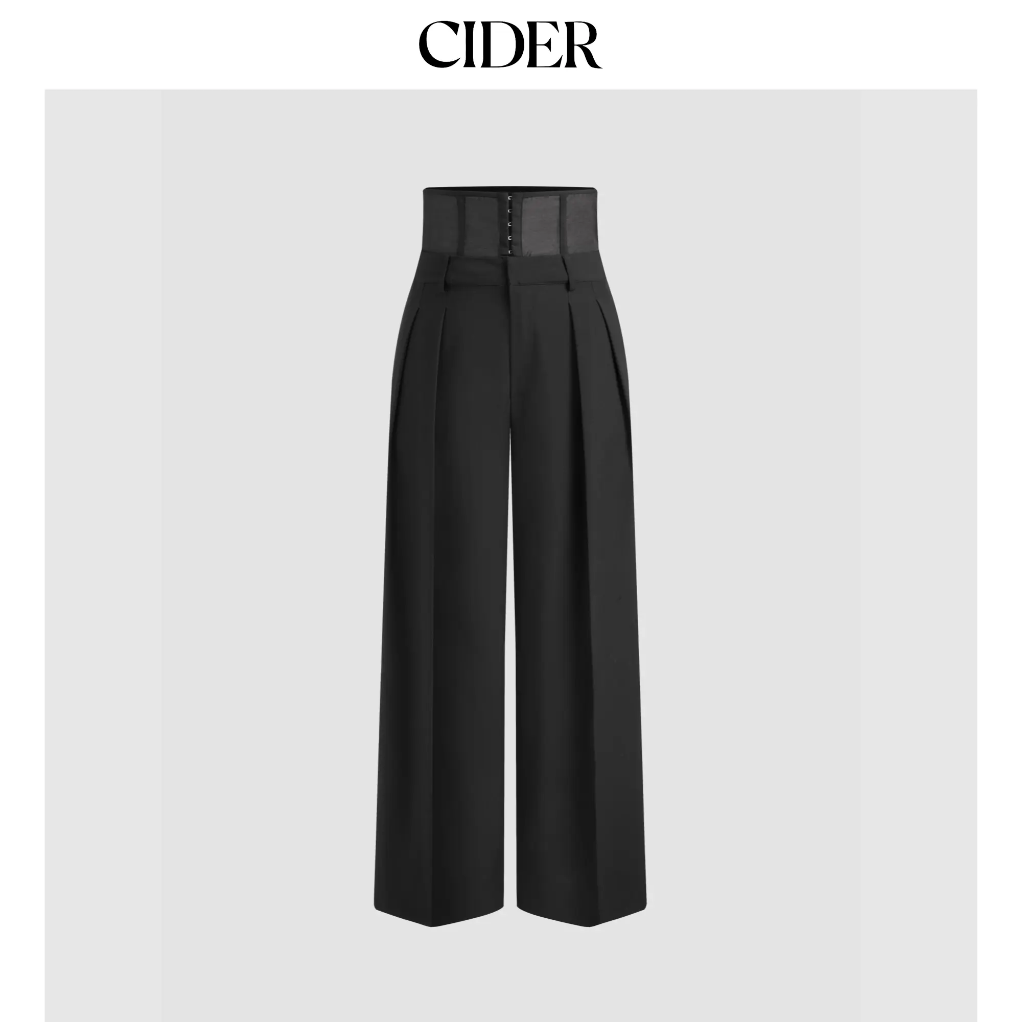Cider Women's Corset-Waist Pleated Solid Wide-Leg Pants, High-Waisted Business Casual Bottoms, Basic