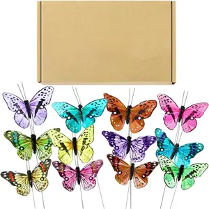 12 Set Monarch Butterfly Crafts Decoration  Butterflies Picks for Arrangements Garland Spring Floral Flower Stick Wire Artificial  DIY Art Crafts Supplies(4 x 2.4 Inch,Fresh Color)