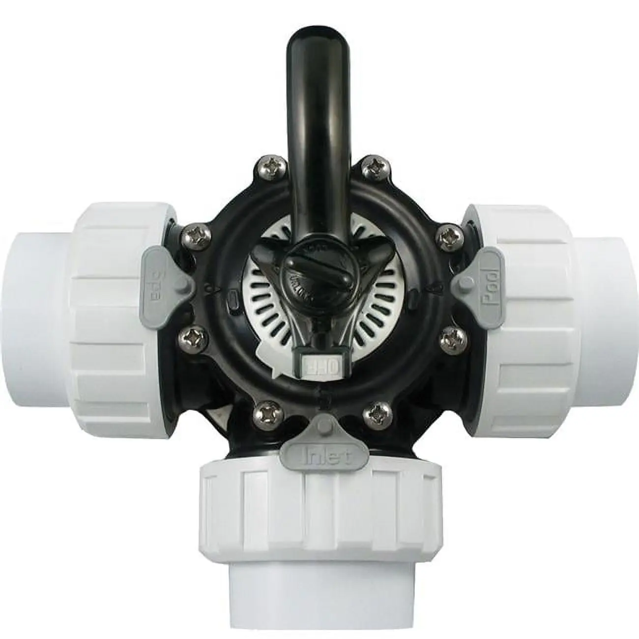 CPVC 2-In Threaded Pipe Connector Valve, 3-Way Diverter with Thread Union, Black, Ideal for Spa/Pool Use, Three-Way Flow
