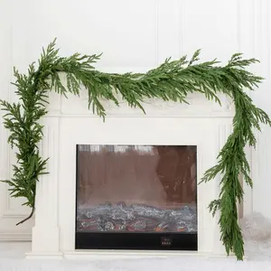 Artificial Cedar Garland 72" with 10 artificial pine cones - Decorative Plant for Home Party Wedding DIY Real Touch Pine Garlands Decorative Greenery Fruit Greenery Decoration