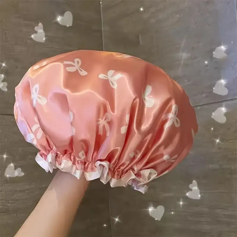 Double Layer Waterproof Bath Cap, Home Use Shower Head Cover for Women, Adults, Children, Kitchen Oil-Proof Hair Wrap, Flowers, Shower Caps