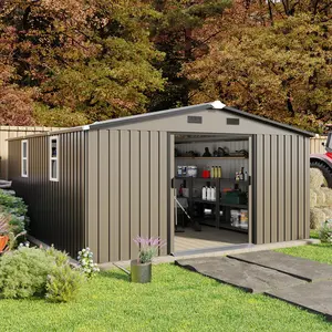 10x12 FT Outdoor Storage Shed, 0.25mm Color Steel Building with 2 Daylight Windows & Protective Film, Heavy Duty Metal Garden Shed for Backyard, Patio & Lawn