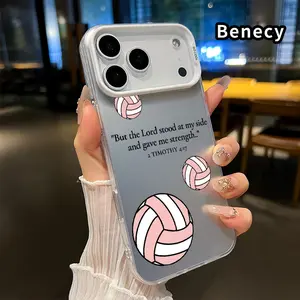 Case for iPhone 17 16 15 14 Pro Max 13 12 11 XR XS Plus Air E Volleyball and Faith Pattern IMD Hard Polycarbonate Drop Protection Phone Bumper Cover