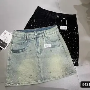 Starry Denim Skirt for Women Summer New Retro Slimming a-Line Sheath Denim Skirt Womenswear Bottom