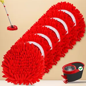 6 Pack Chenille Mop Heads Replacement Compatible with 1 Tank System, Chenille Duster Replacement Heads Microfiber Spin Mop Refill Pads, Reusable Dust Refills for Floor Cleaning (Red)