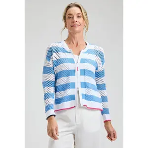 Pointelle Zip Cardigan, White