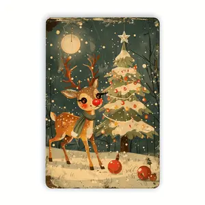 Fawn Vintage Metal Tin Sign, Christmas Indoor Outdoor Decoration Hanging Tin Painting, Wall Room Residential Bedroom Office Study Restaurant Bar Cafe School Library Door Garage Decoration 1pc 8x12 inches, Perfect for Room Decor