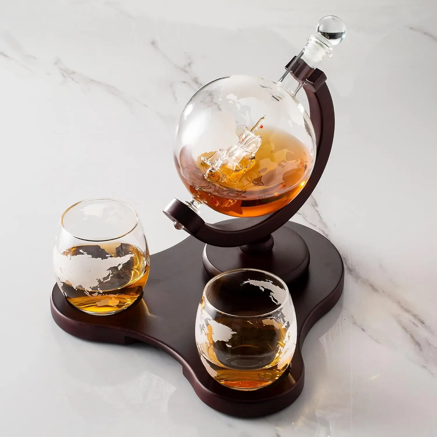 Globe Decanter Set with 2 Glasses in  Box -  decanter for , , Brandy, Gin, Rum, , , and Brandy - Home Bar Accessories for Men and Women