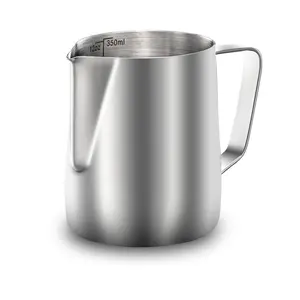 Milk Frothing Pitcher with Measurement Inside, 12 oz (350 ml) Stainless Steel Espresso Steaming Pitcher for Milk Coffee Cappuccino Latte Art Espresso Cream Cup, Polished Finished