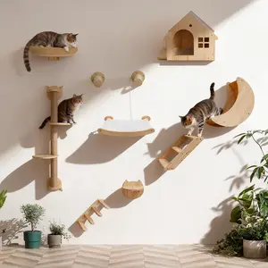 DIY Wall Mounted Cat Climbing Set  Cats Tree Cat Hammock  Cat Juamping Platform &Cat climbing rope&Cat climbing ladder[ChristmasGift]