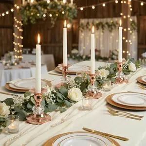 2 Pcs Rose Gold Crystal Candle Holders for Taper Candles, Elegant Metal Candlestick Holders for Wedding Table Centerpieces, Luxury Decorative Candle Stand for Dining Room, Party, Anniversary Decor