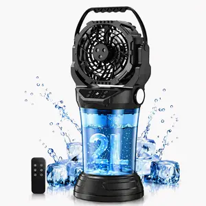 2026 New  Portable Camping Misting Fan with 2L Bucket 38000mAh Rechargeable Multifunction Fan,Infinitely variable speed,4 Spray Mister with with RGB mood  light for Camping, Home Office,Bedroom,Patio,Fishing,Travel,Garden Party,Golf,Outside